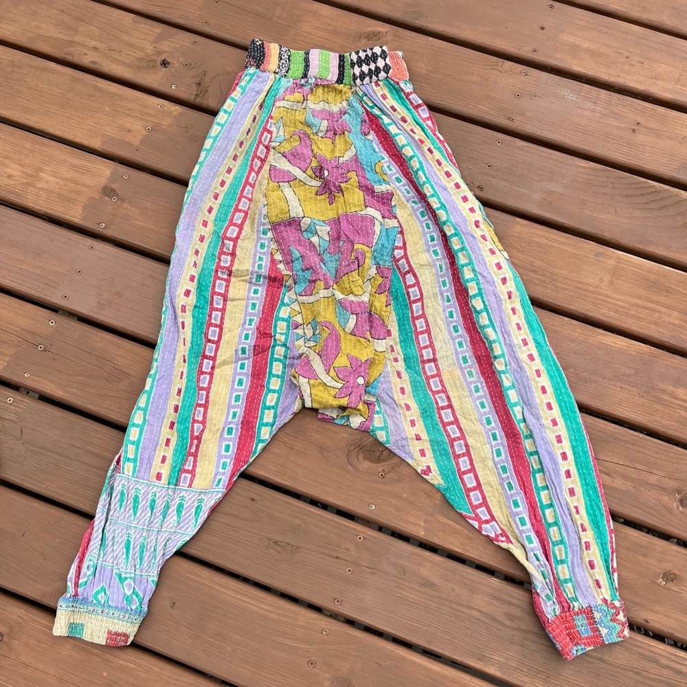 Kantha Bae Harem Pants Multicolor Reversible Patchwork Boho Womens One Size
